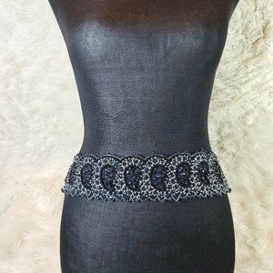 Vintage Bandanna Black Beading Waist Belt Size 33" /Adjustable